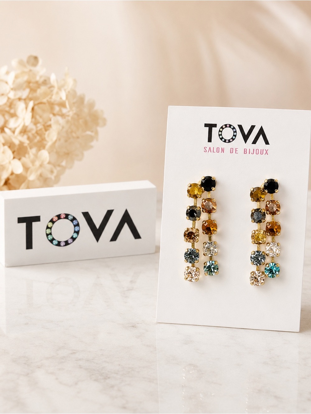 TOVA Multicolor metallic Crystal Drop Earrings - Gold Setting